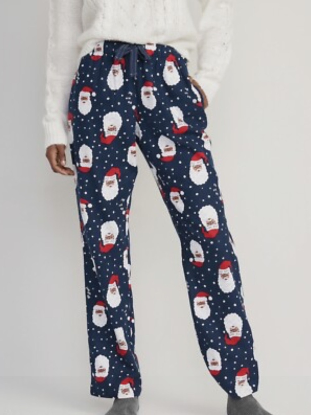 Old Navy New Women’s L Santa Print Blue Red Cotton Flannel Pajama Bottoms NWT